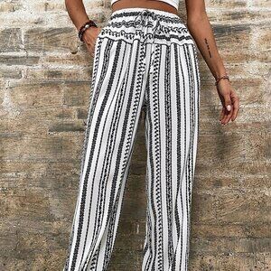 B004 Black Stripe Boho Print Casual Jogger